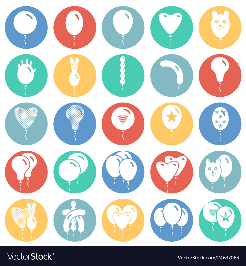 Balloon icons set on color circles background