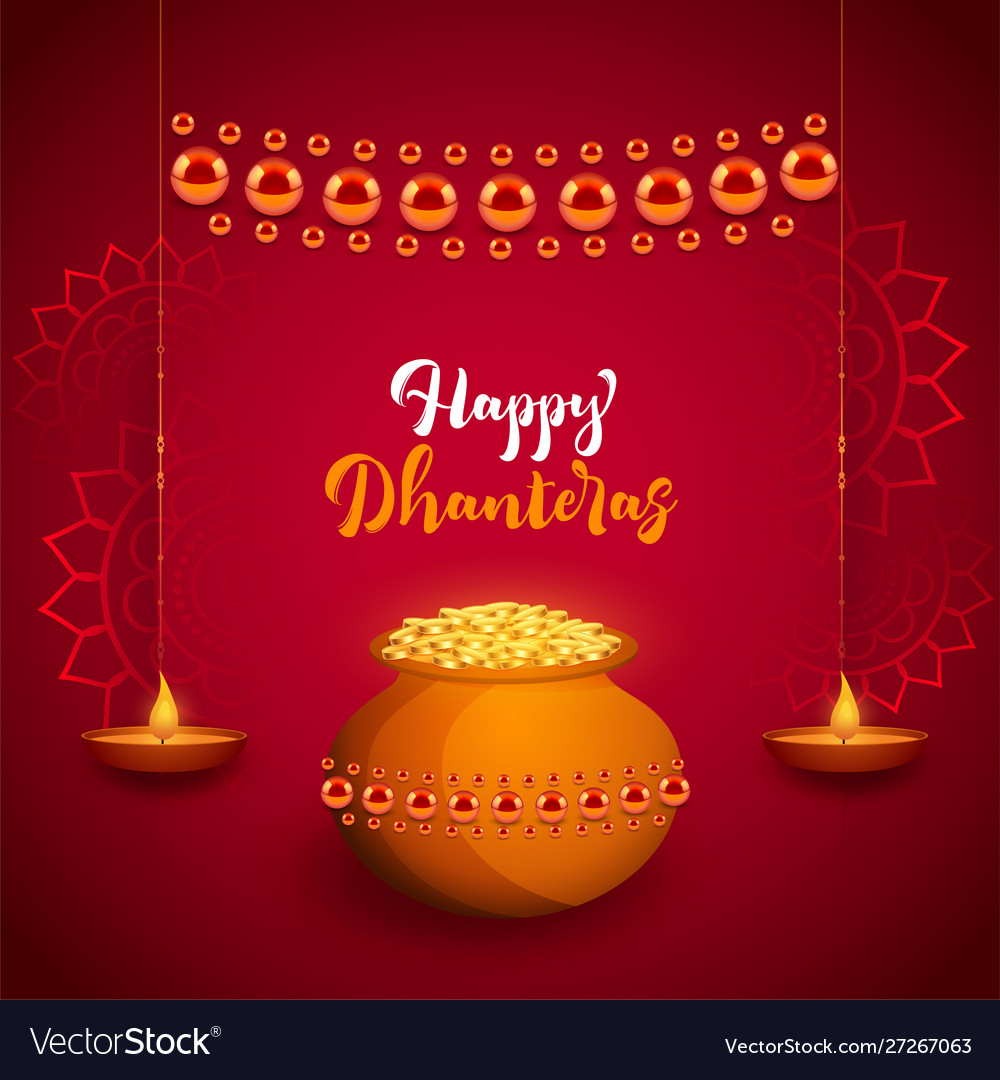 Beautiful happy dhanteras festival card with diya Vector Image