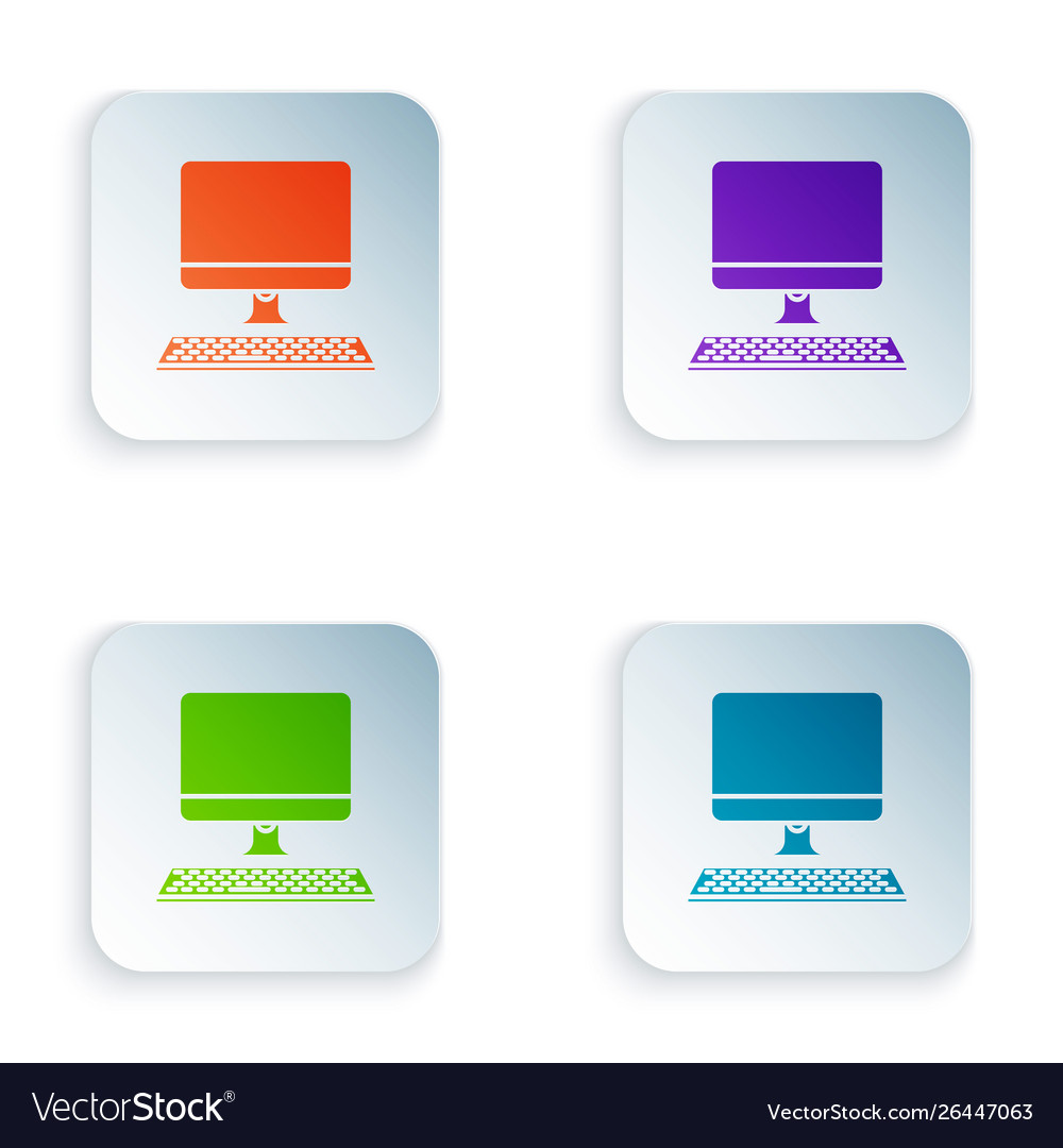 Color computer monitor with keyboard icon isolated vector image Color computer monitor with keyboard icon isolated