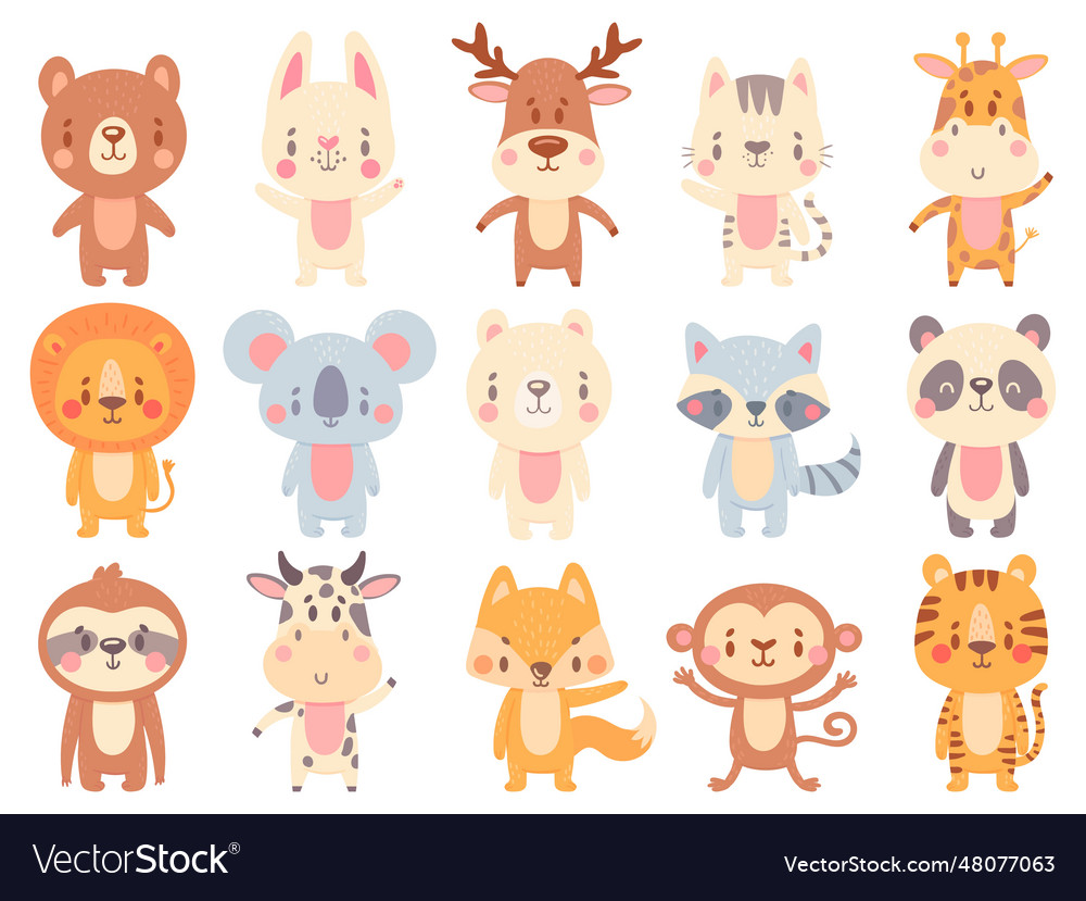 Cute cartoon animals waving giraffe funny farm Vector Image