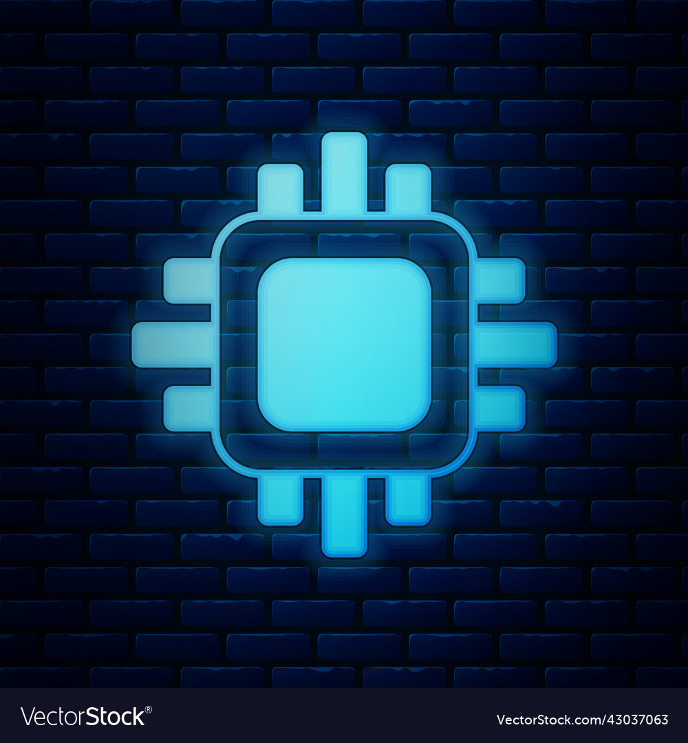 Glowing neon computer processor with microcircuits vector image Glowing neon computer processor with microcircuits