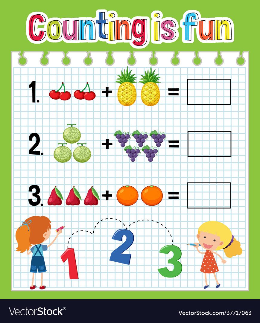 Math count number worksheet vector image Math count number worksheet