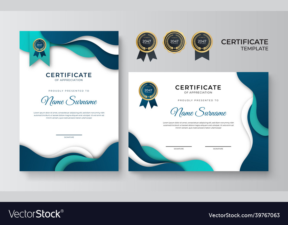 Modern elegant blue and gold diploma certificate Vector Image