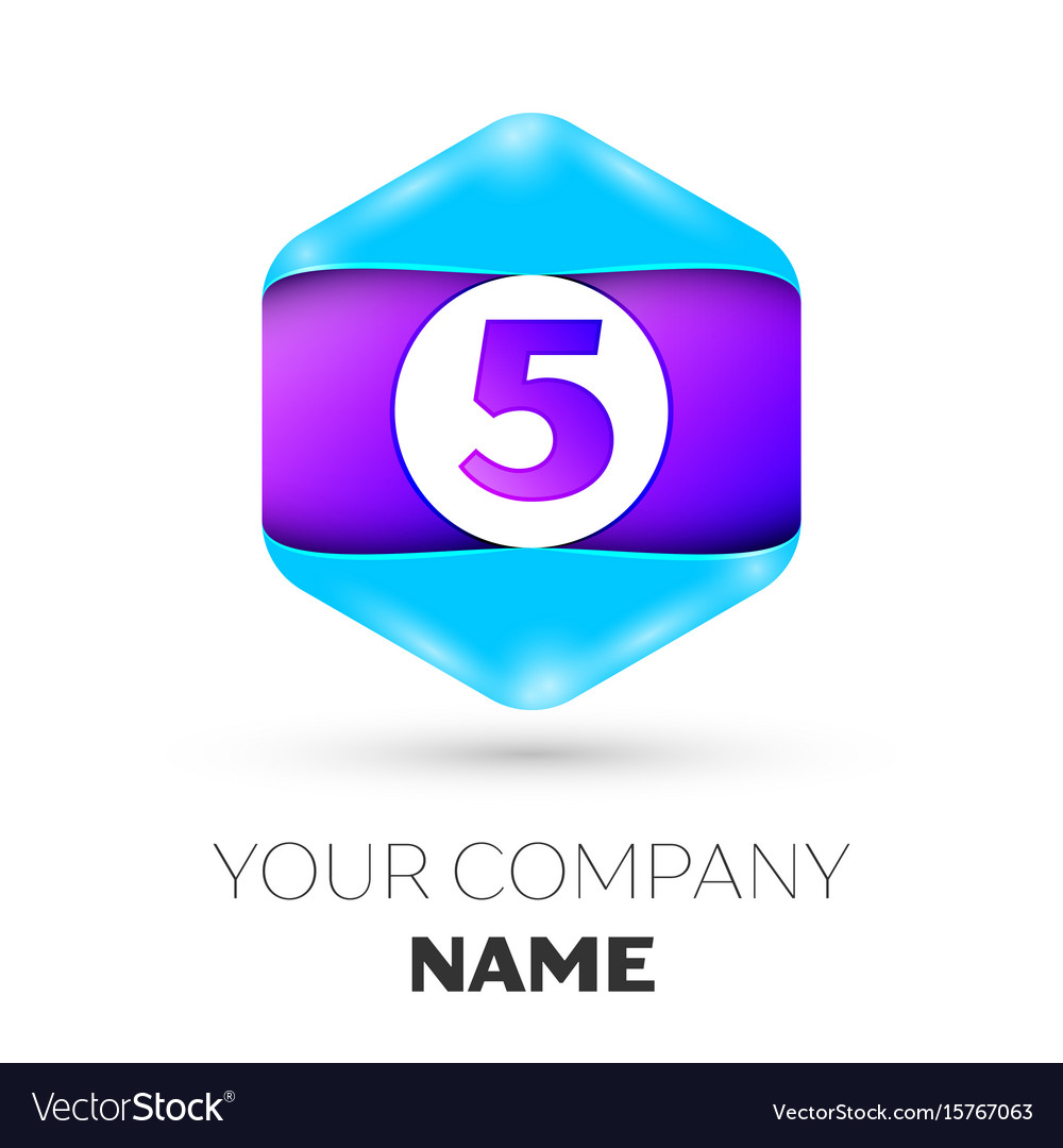 Number five symbol in colorful hexagonal