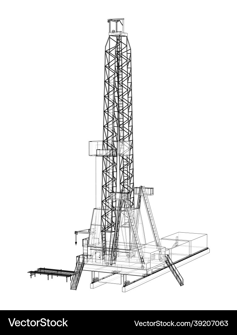 Oil rig rendering of 3d wire-frame style Vector Image