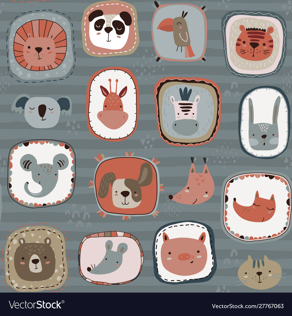 Seamless pattern with cute animal faces vector image Seamless pattern with cute animal faces