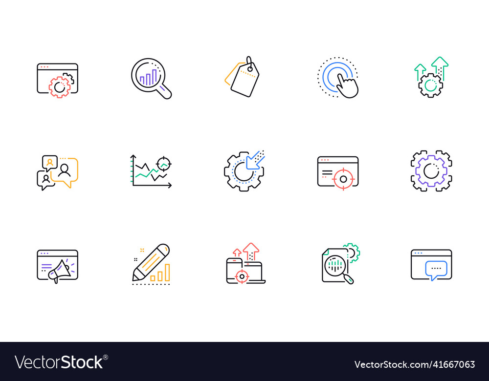 Seo line icons website stats target and increase