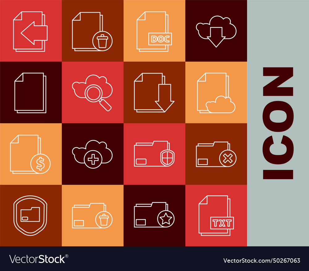Set line txt file document delete folder cloud vector image Set line txt file document delete folder cloud