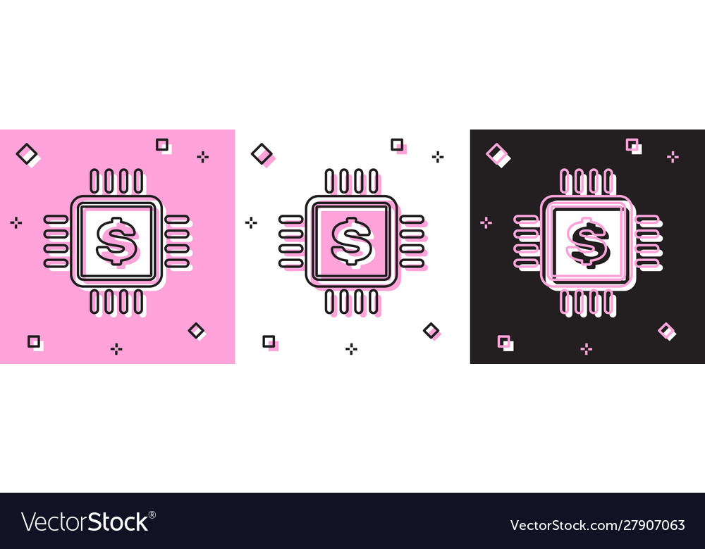 Set processor chip with dollar icon isolated vector image Set processor chip with dollar icon isolated