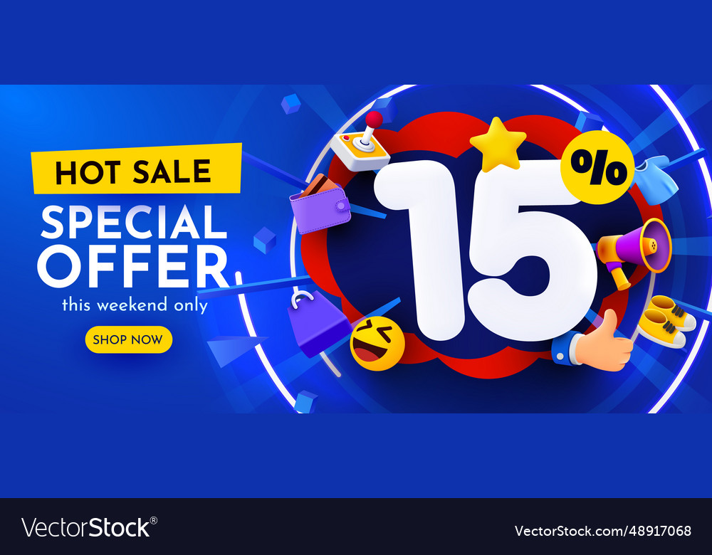 15-percent-off-discount-creative-composition-mega-vector-image