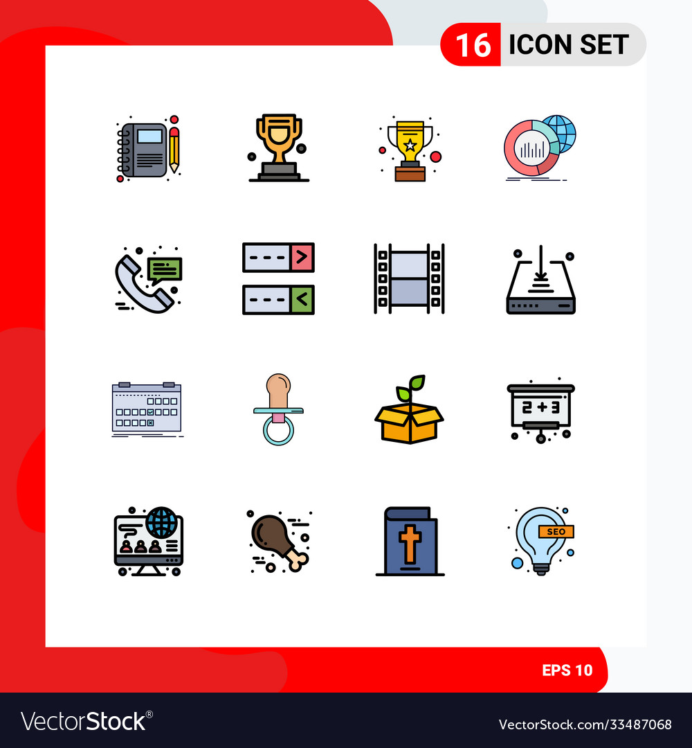 16 universal flat color filled lines set for web