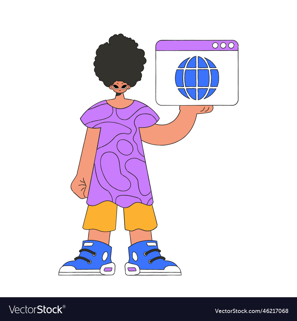 A bright and stylish of man using web browser Vector Image A bright and stylish of man using web browser
