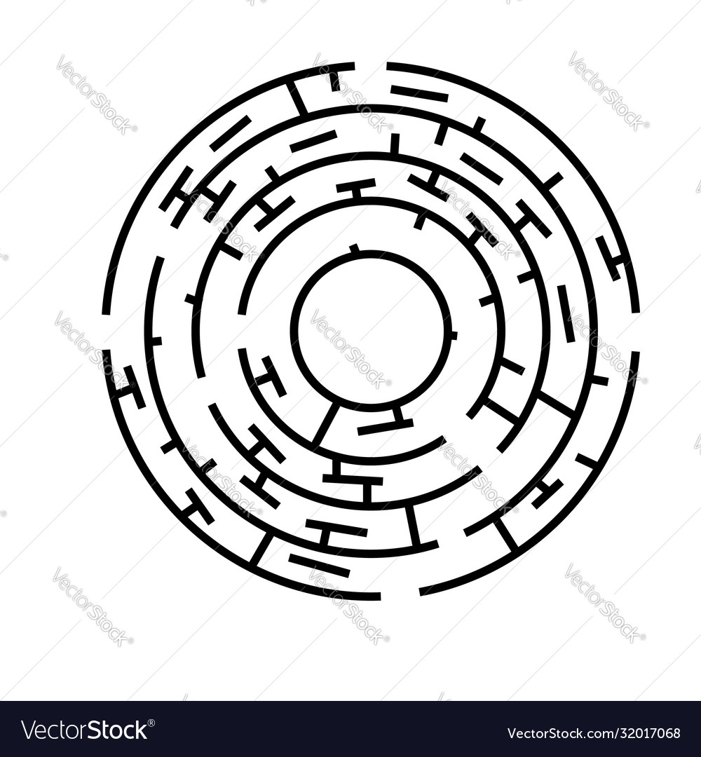 Black circle maze red line from in to out Vector Image Black circle maze red line from in to out