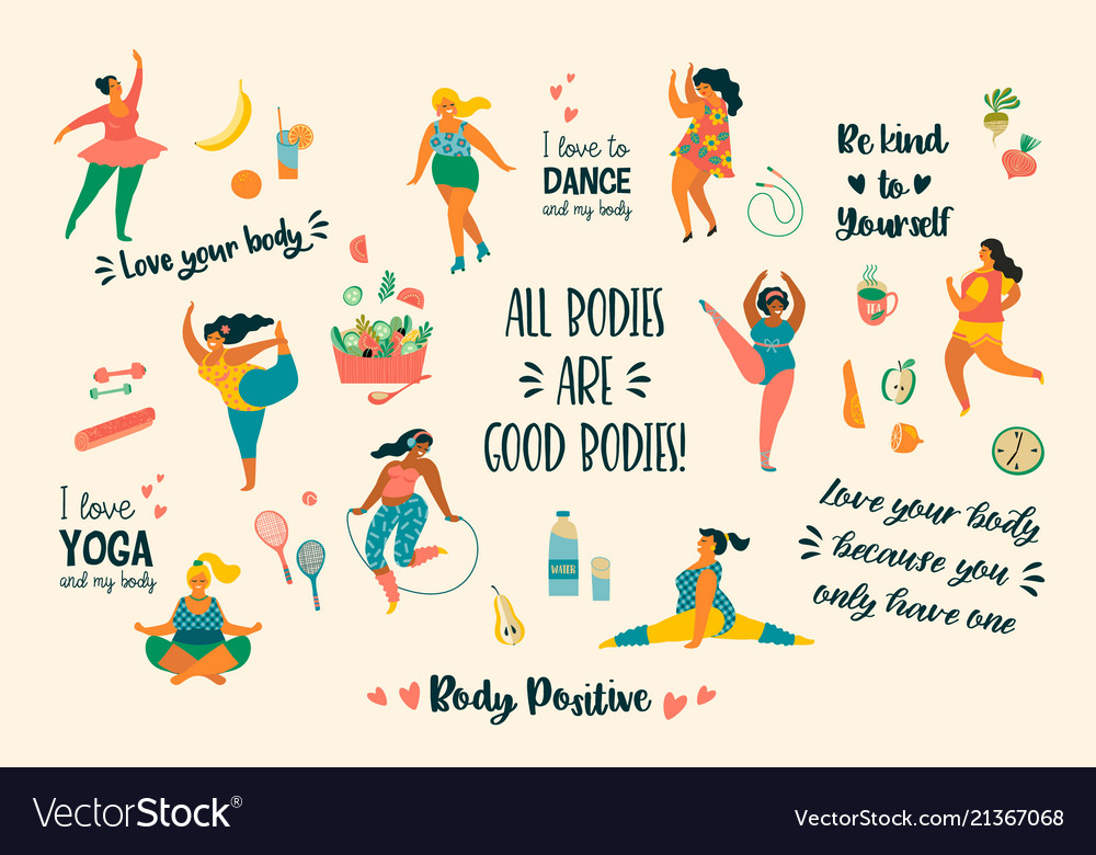 Body positive happy plus size girls and active Vector Image Body positive happy plus size girls and active