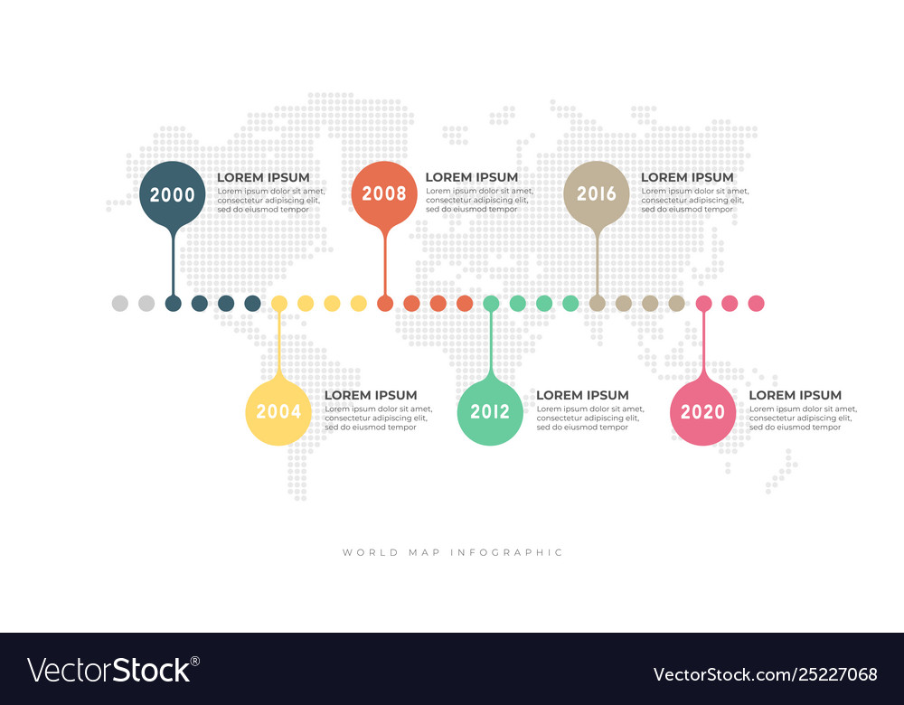 Business timeline with world map infographic