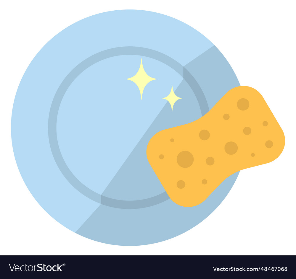 Clean dish with washing sponge household chores Vector Image