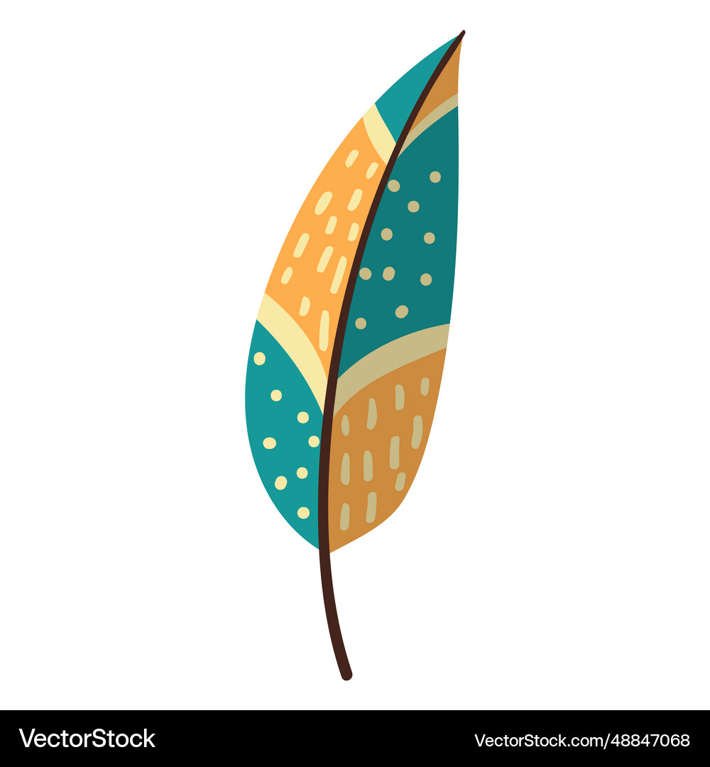 Flat boho feather green Royalty Free Vector Image
