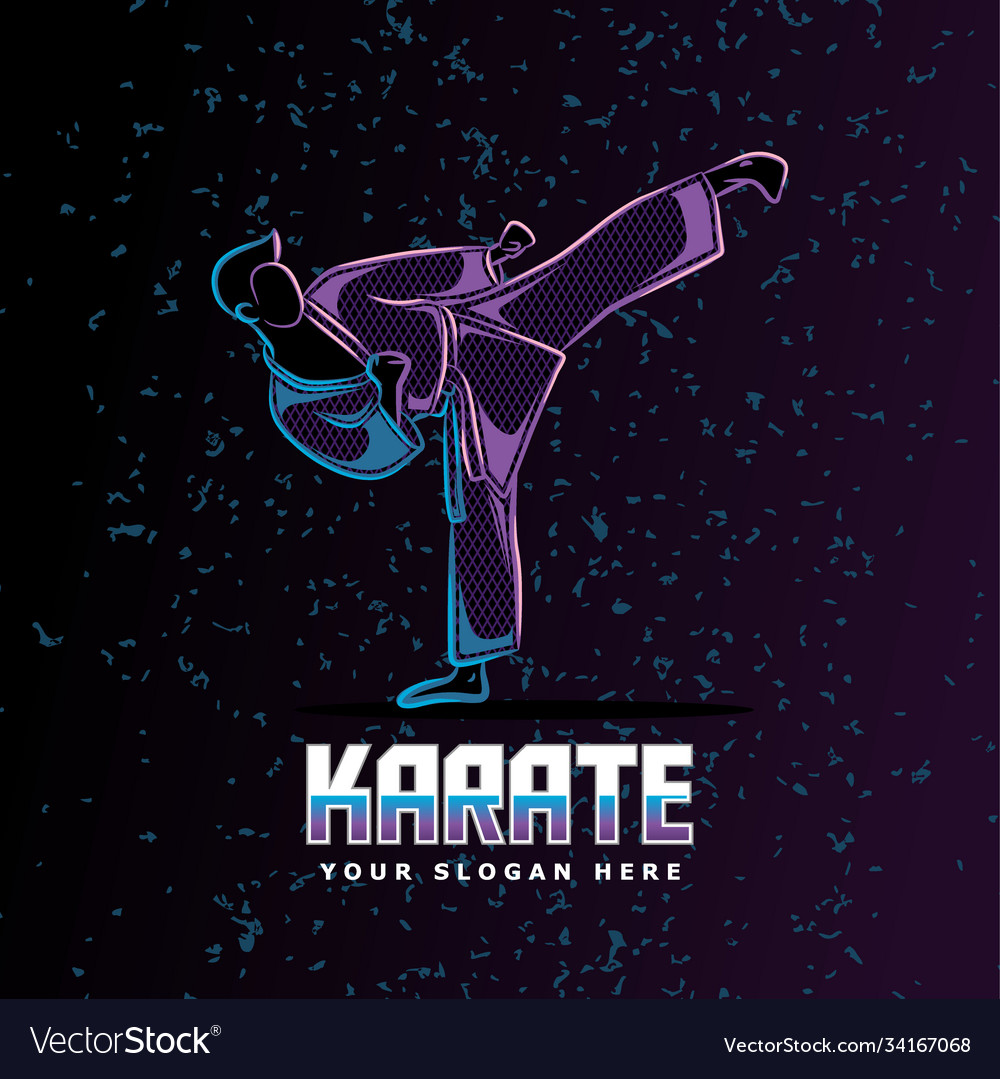 Karate kick neon line art style perfect Royalty Free Vector