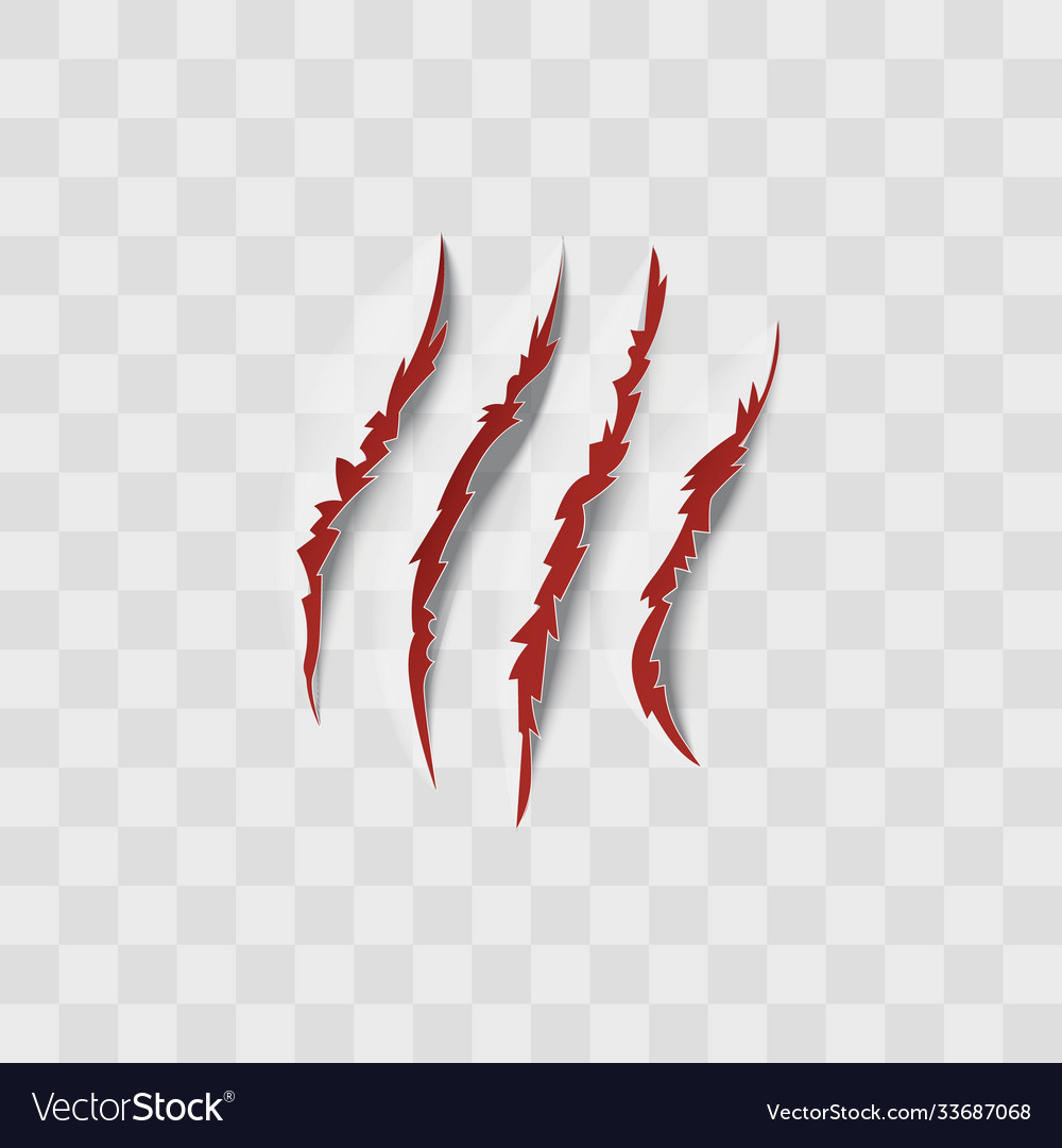 Realistic red claw scratches on transparent Vector Image