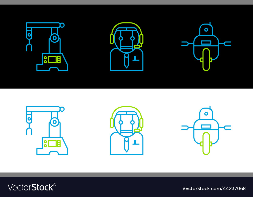 Set line robot assembly and worker vector image Set line robot assembly and worker