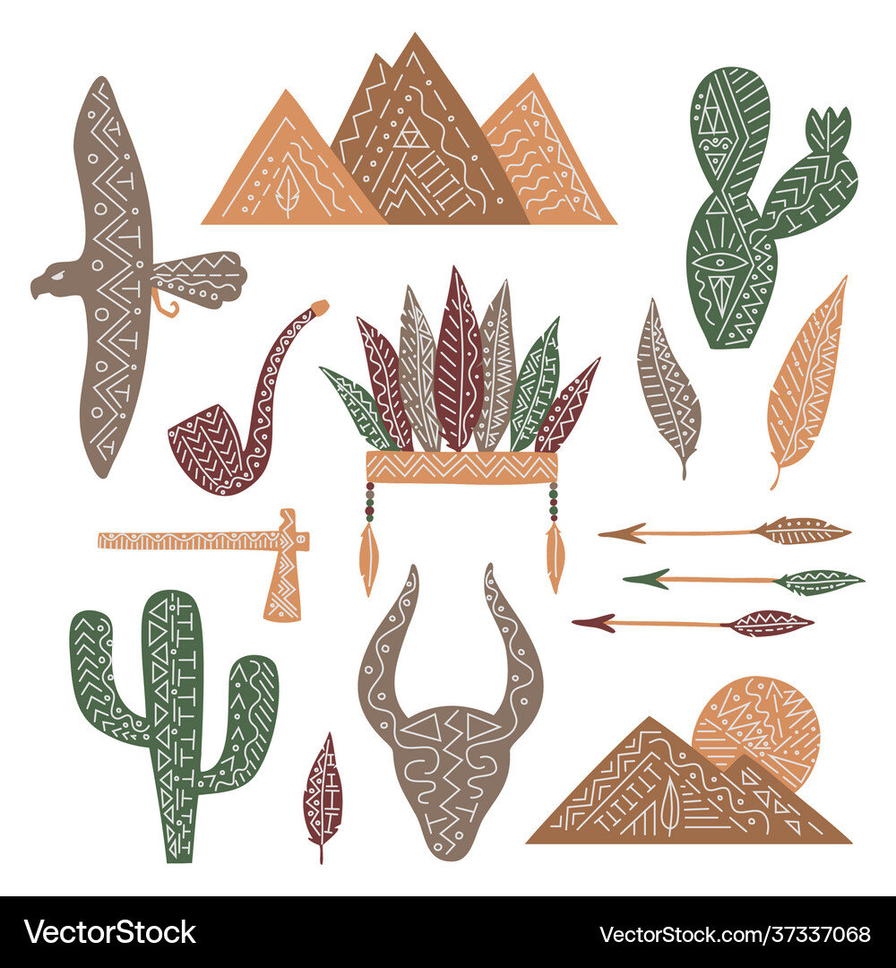 Set wild west elements isolated feathers Vector Image