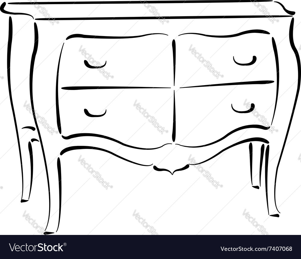 Sketched chest of drawers isolated on white