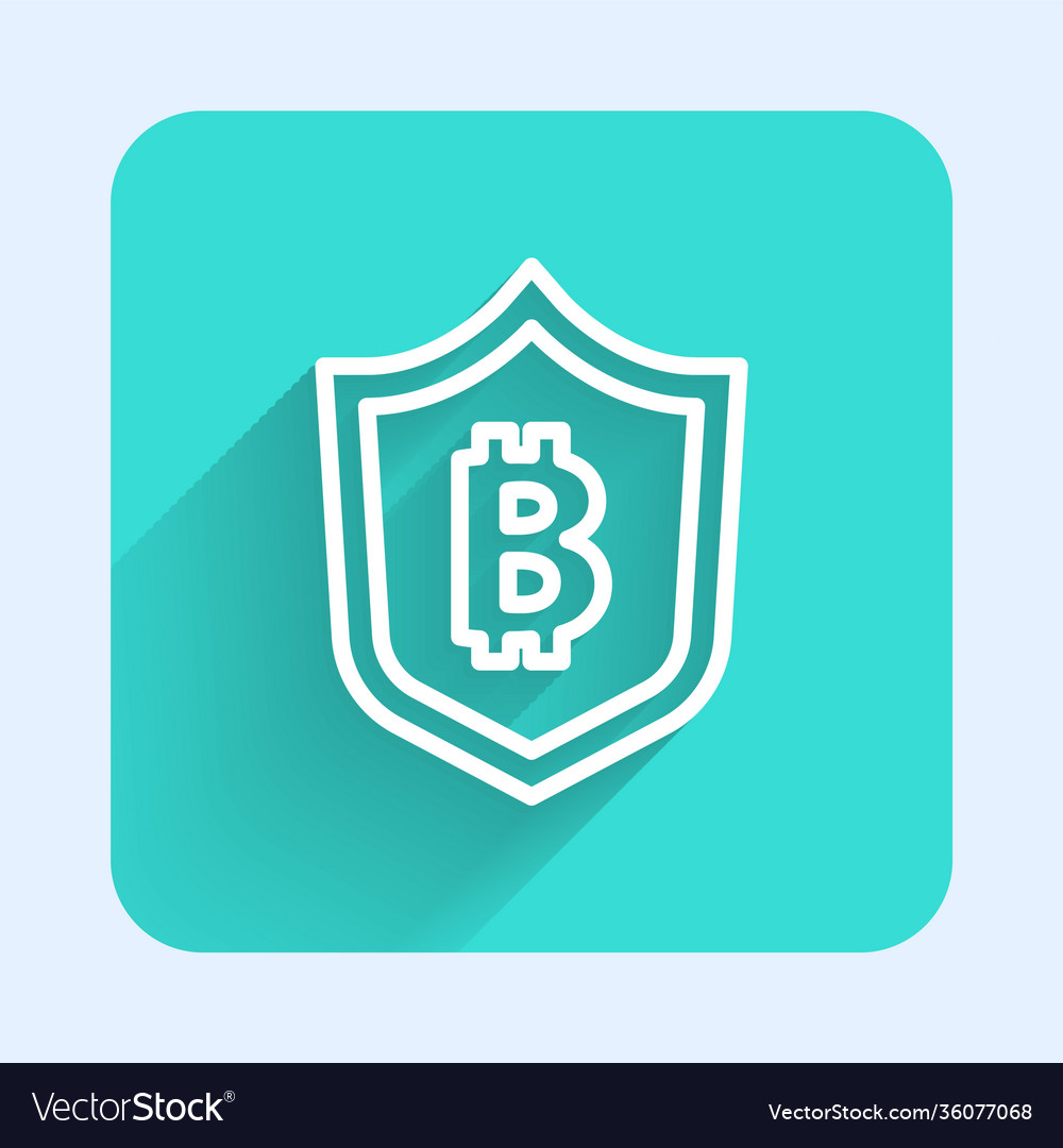 White line shield with bitcoin icon isolated vector image White line shield with bitcoin icon isolated