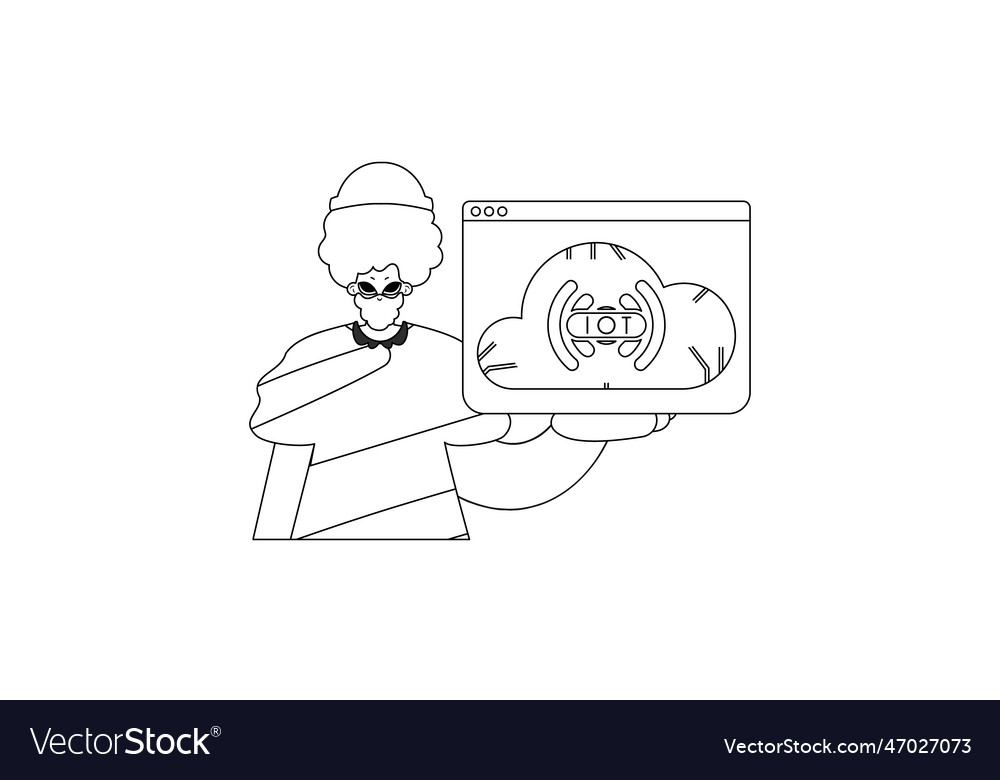 A man with an iot logo in linear style