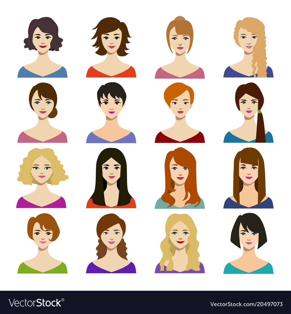 Cartoon Woman Hairstyles Icons Set