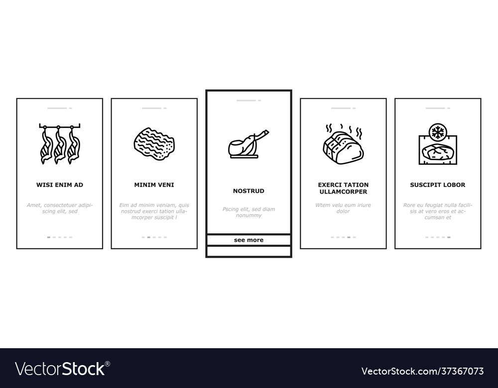 Meat factory product onboarding icons set