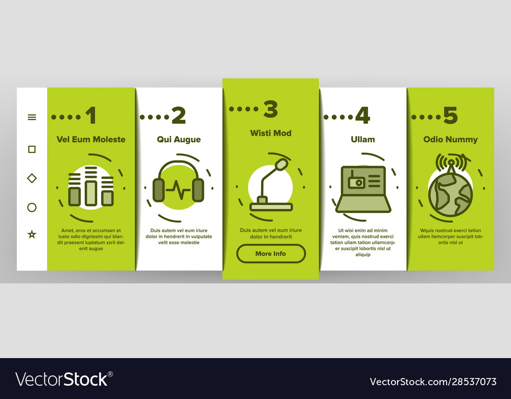 Radio program onboarding icons set vector image Radio program onboarding icons set