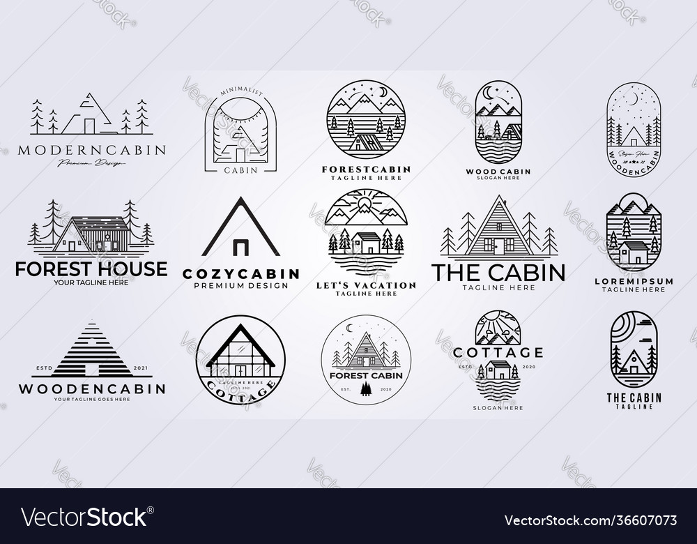 Set bundle cabin logo design line art style vector image Set bundle cabin logo design line art style