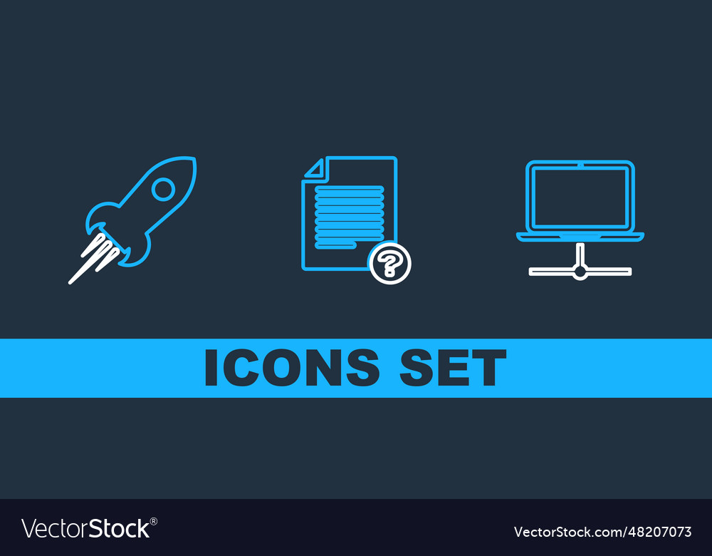 Set line computer network rocket ship with fire vector image Set line computer network rocket ship with fire