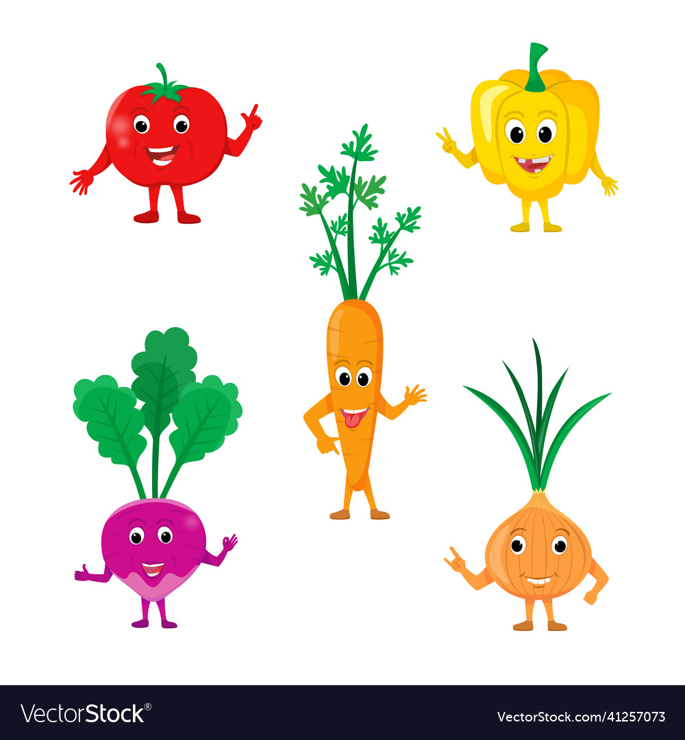 Set of different cute happy vegetable characters