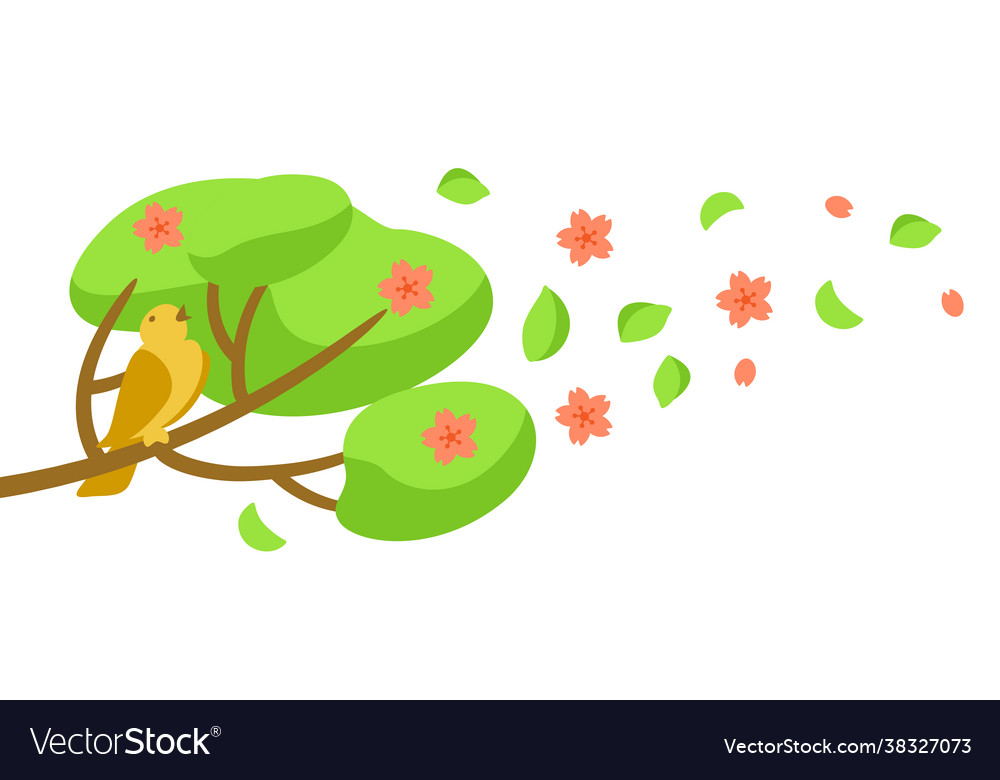 Spring with bird on tree twig vector image Spring with bird on tree twig