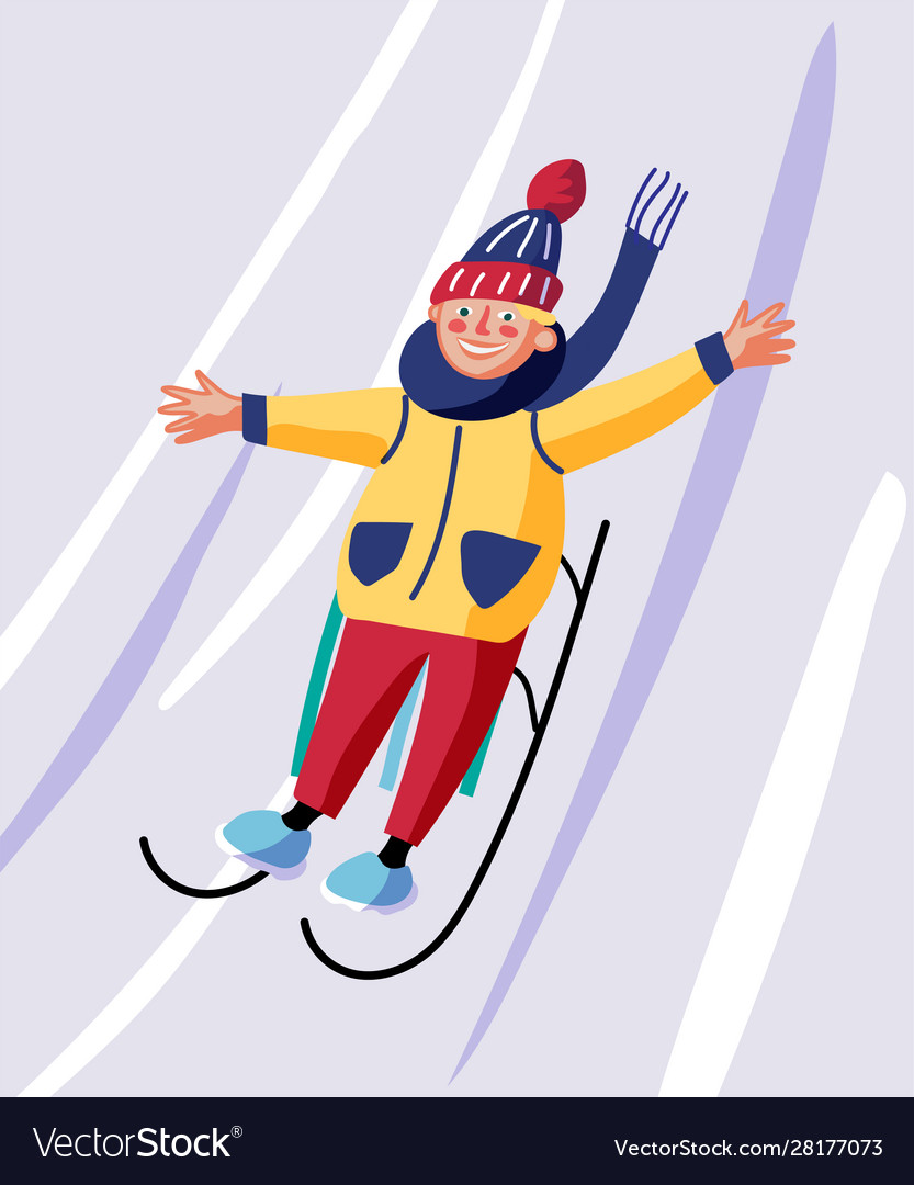 Winter sledding fun flat vector image Winter sledding fun flat