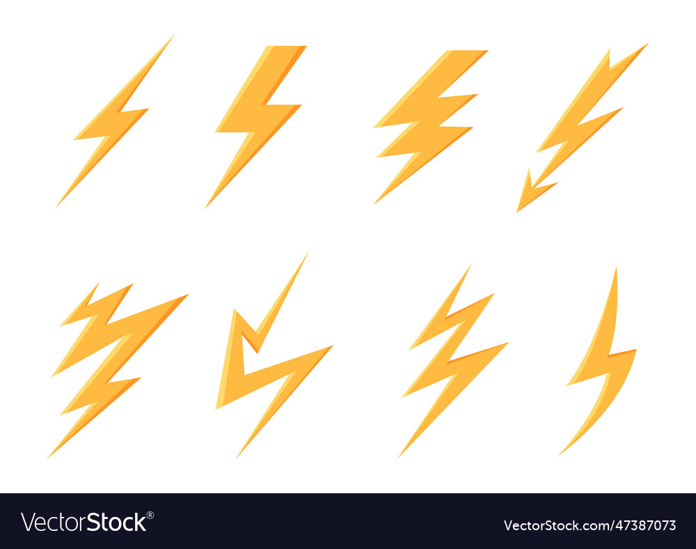 Yellow lightning icons set Royalty Free Vector Image