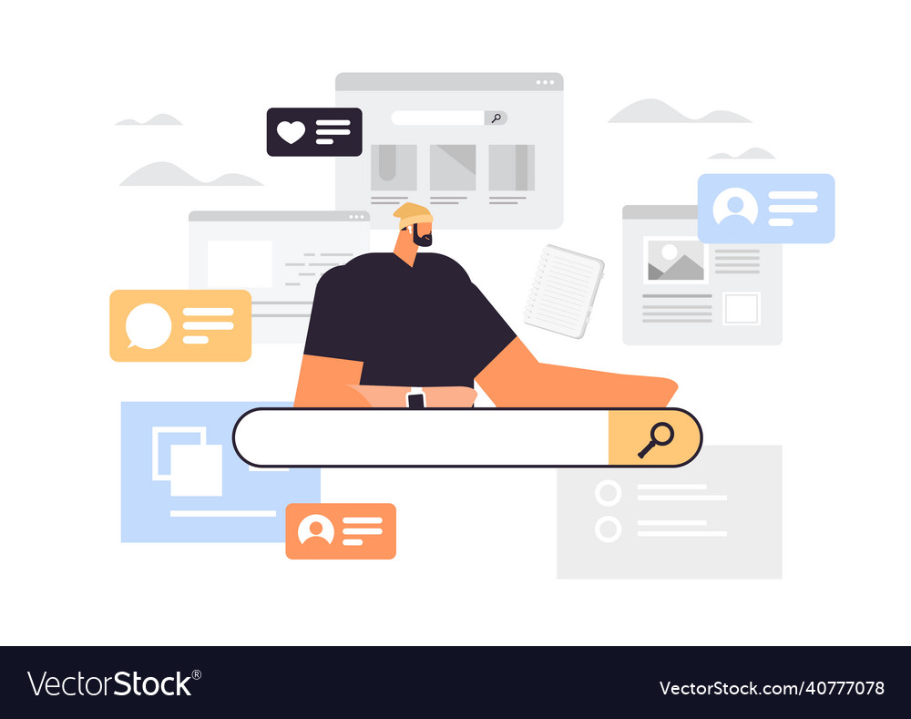 Businessman using web browser man searching vector image Businessman using web browser man searching