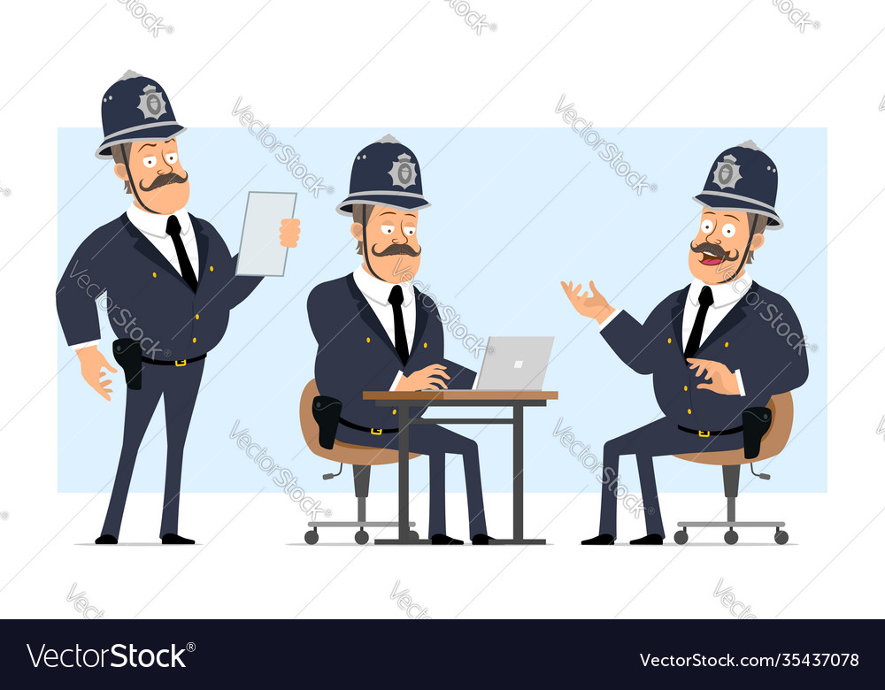 Cartoon flat funny fat british policeman character