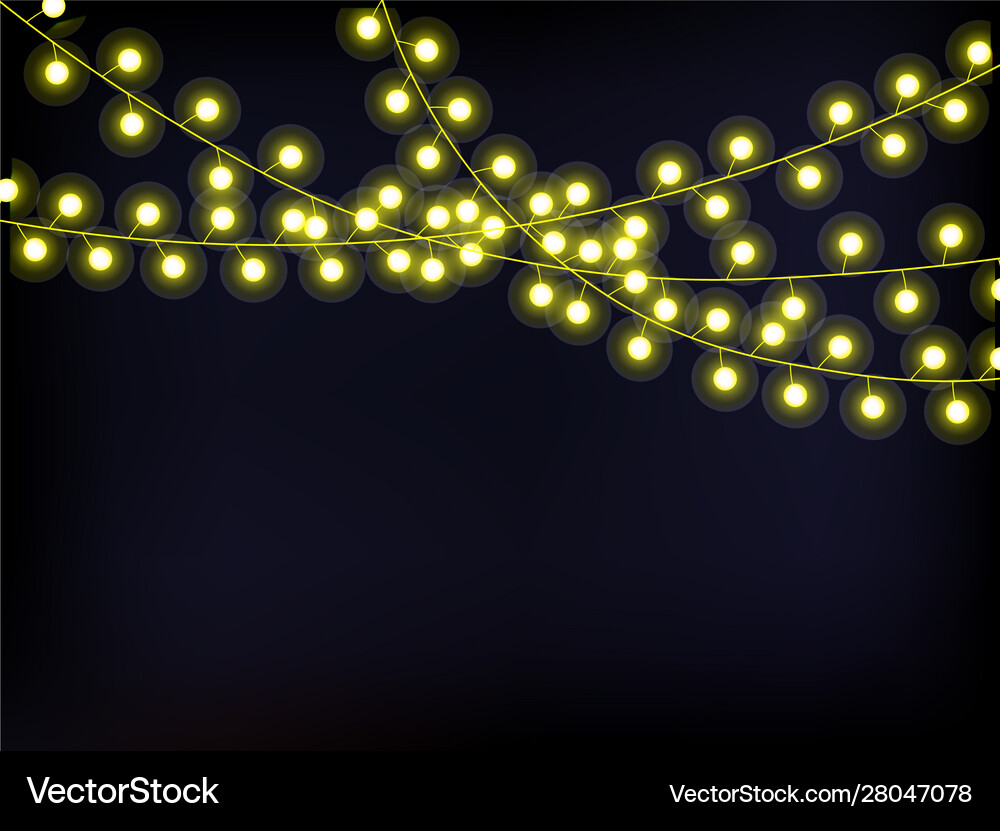 Christmas lights on dark blue background glowing Vector Image