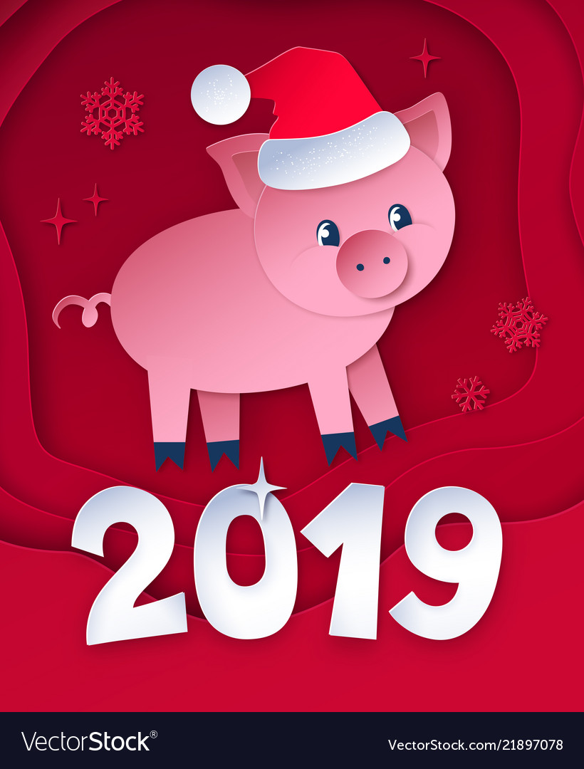 Cut paper postcard of new year pig Royalty Free Vector Image