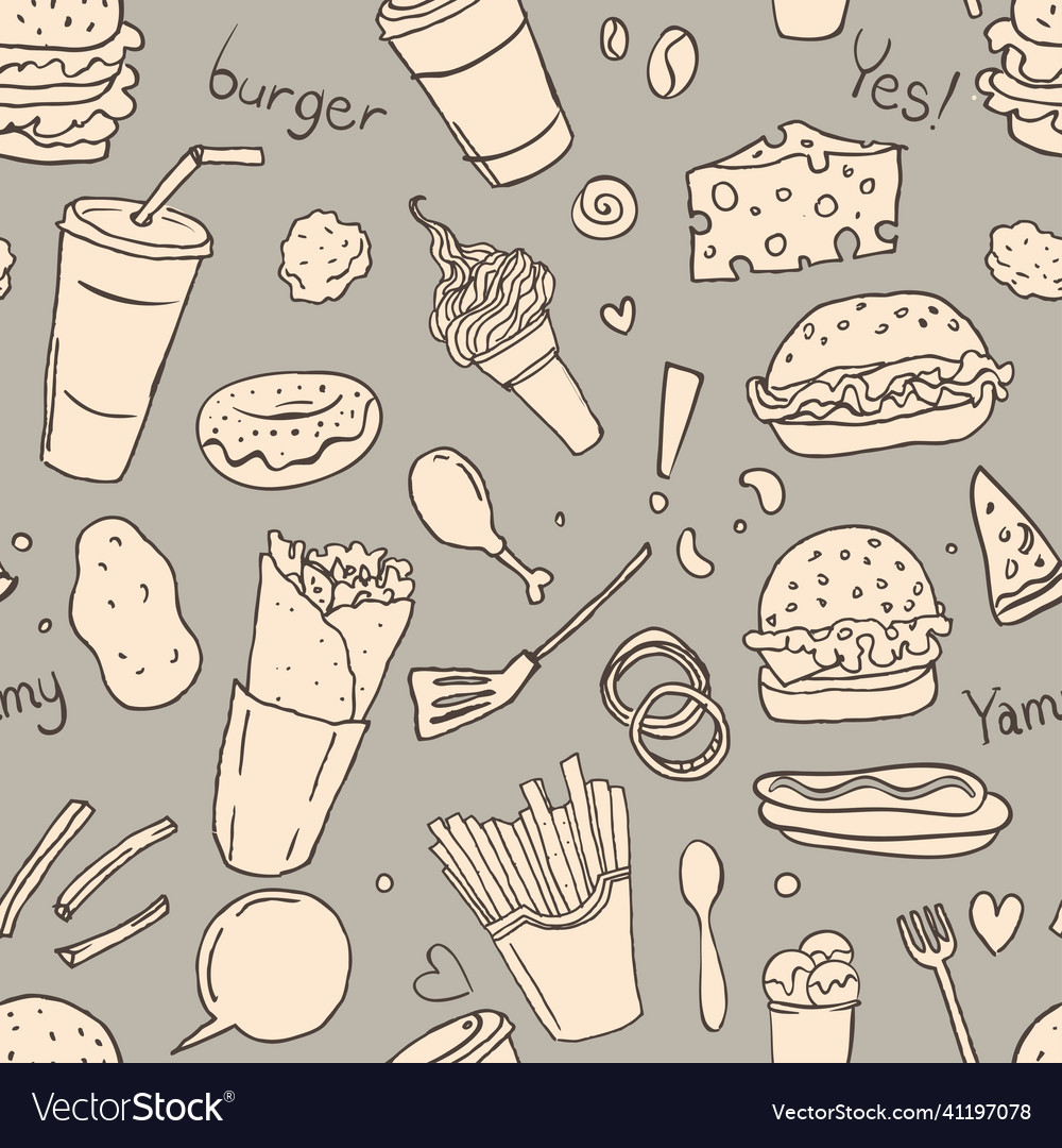 Fastfood Delicious Hand Drawn Seamless Royalty Free Vector