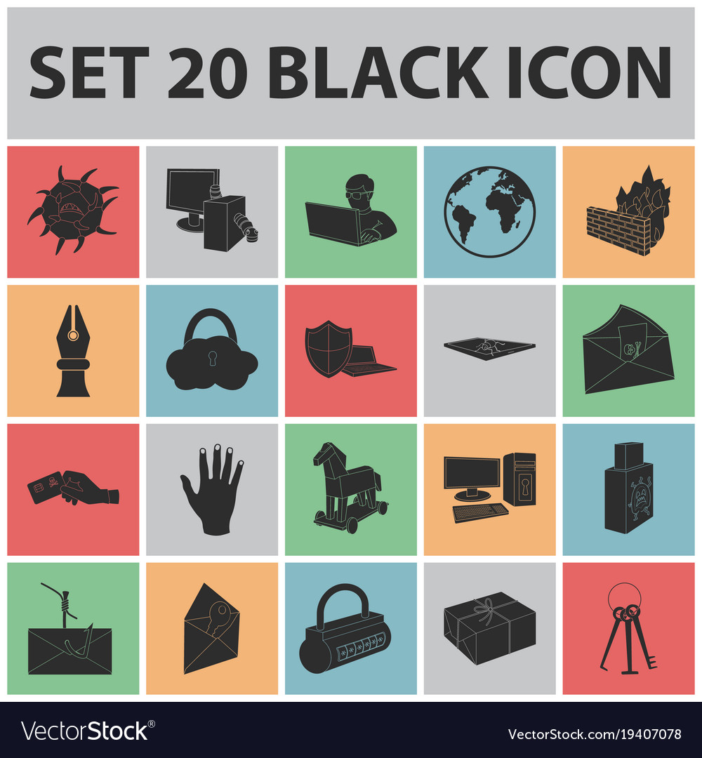 Hacker and hacking black icons in set collection