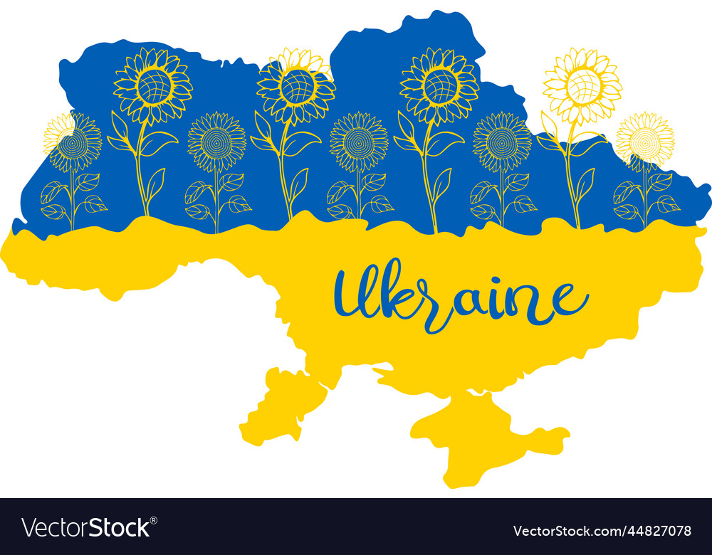 Map of ukraine decorated with sunflower