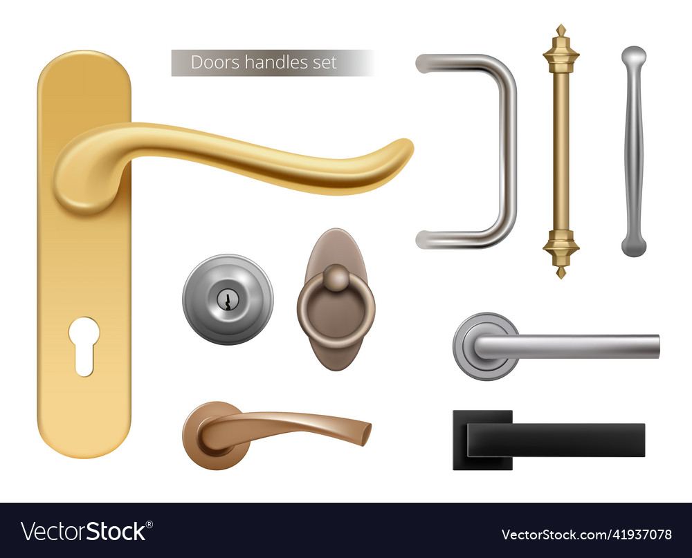 Modern door handles silver and golden metal Vector Image