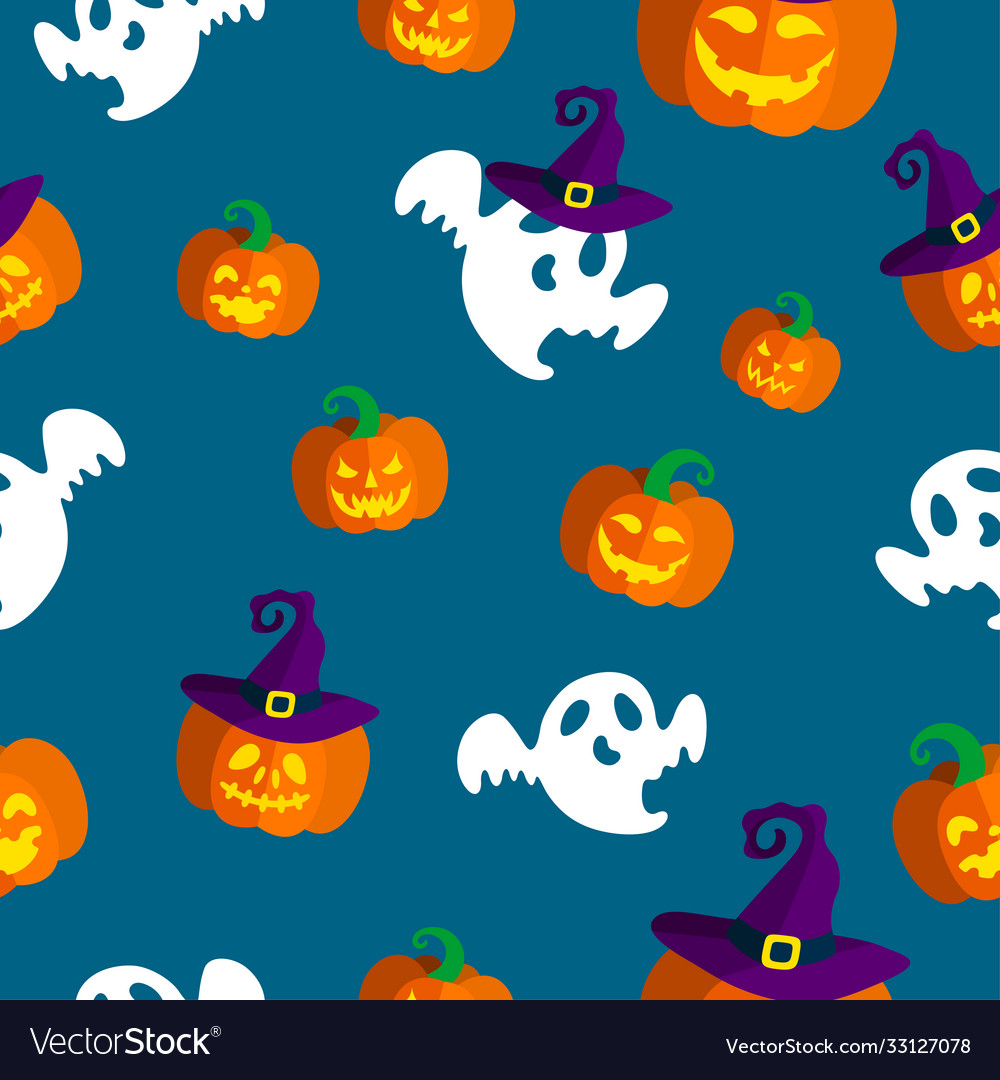 Seamless pattern with ghosts and illuminated vector image Seamless pattern with ghosts and illuminated