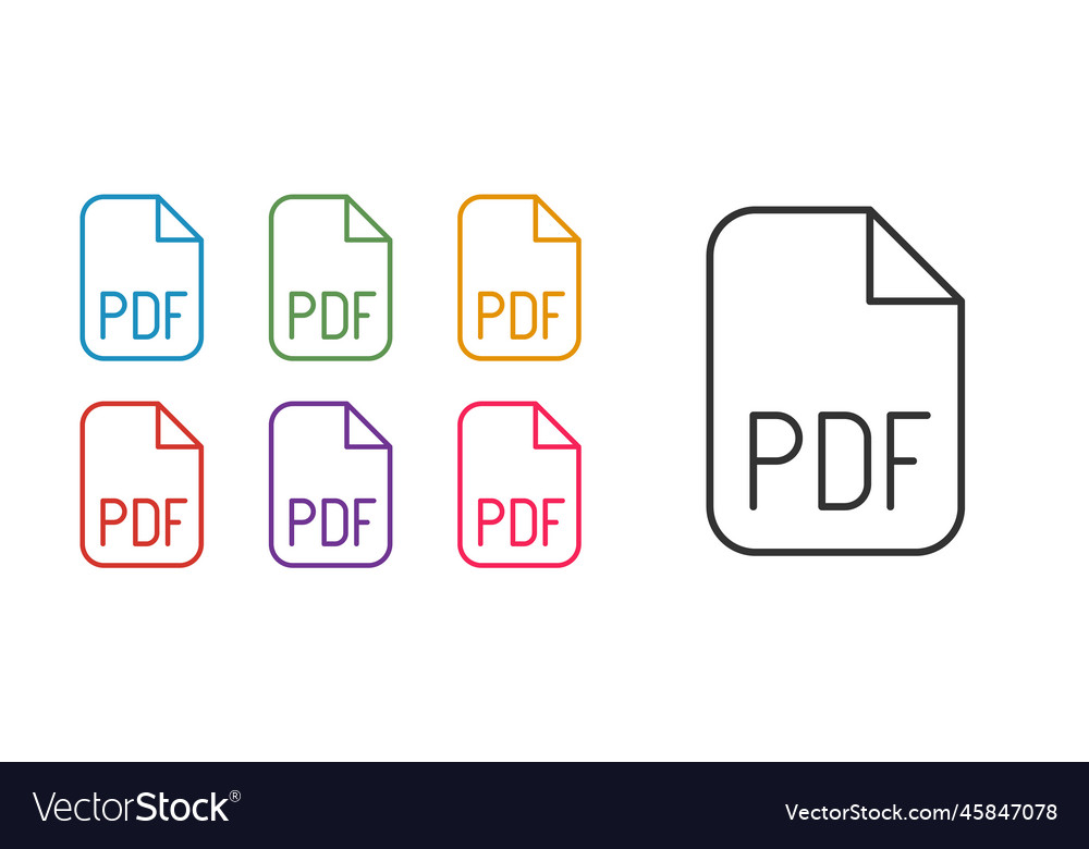 Set line pdf file document download button vector image Set line pdf file document download button