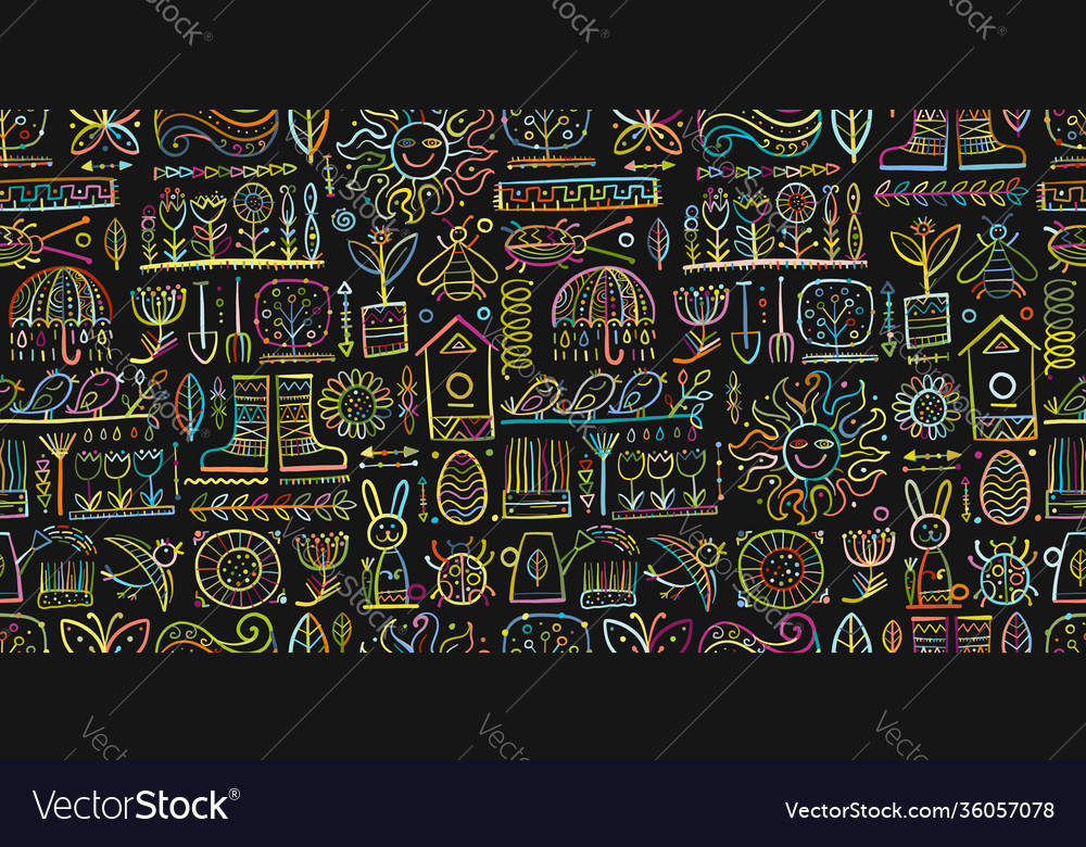Spring and gardening background seamless pattern vector image Spring and gardening background seamless pattern