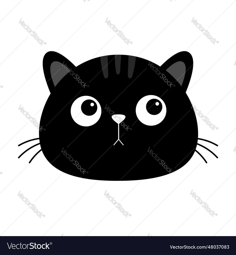 Black cat face head silhouette icon funny kawaii Vector Image