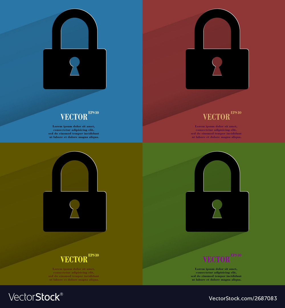Color set padlock flat modern web button with long